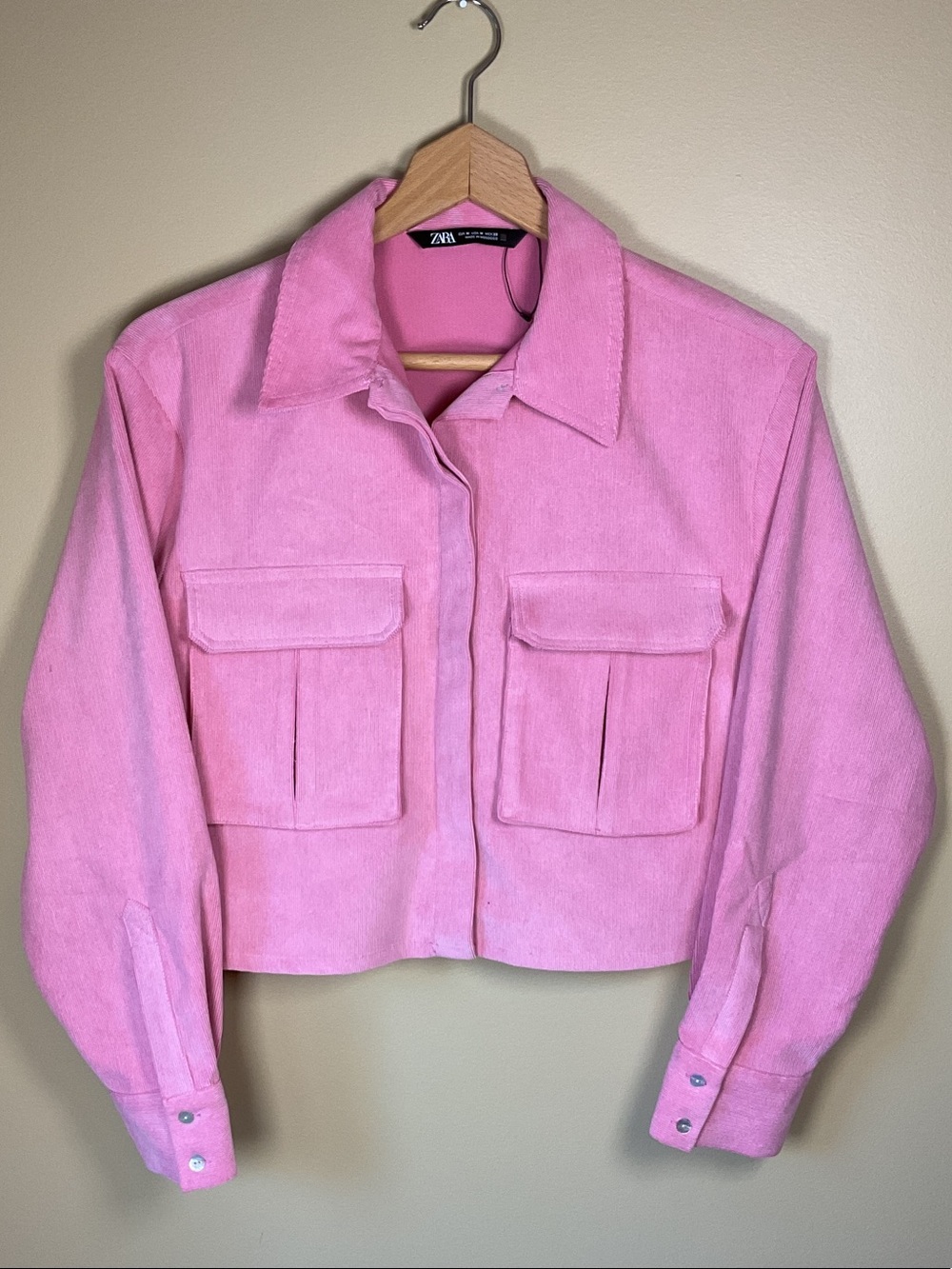 Zara Pink Cropped Cargo-Style Jacket Size M